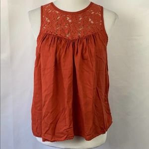 Melrose & Market Women's Burnt Orange Sleeveless Summer Top With Lace Size Small